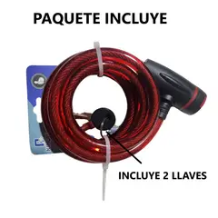 GENERICO - Candado de cable con llave 150cm MEDIANO - ROJO