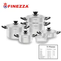 FINEZZA - JUEGO DE OLLAS EN ACERO INOXIDABLE 11 PZAS