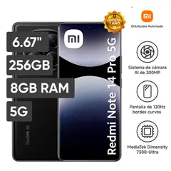 XIAOMI - CELULAR REDMI NOTE 14 PRO 5G 256GB 8GB 200 MP 6.67" NEGRO