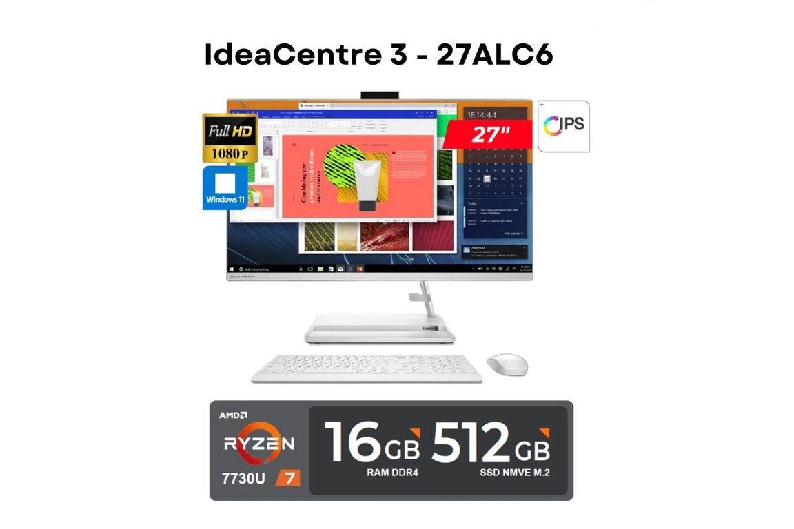 PC All-in-One IdeaCentre 3 27" AMD Ryzen 7 16GB 512GB Windows 11 Blanco