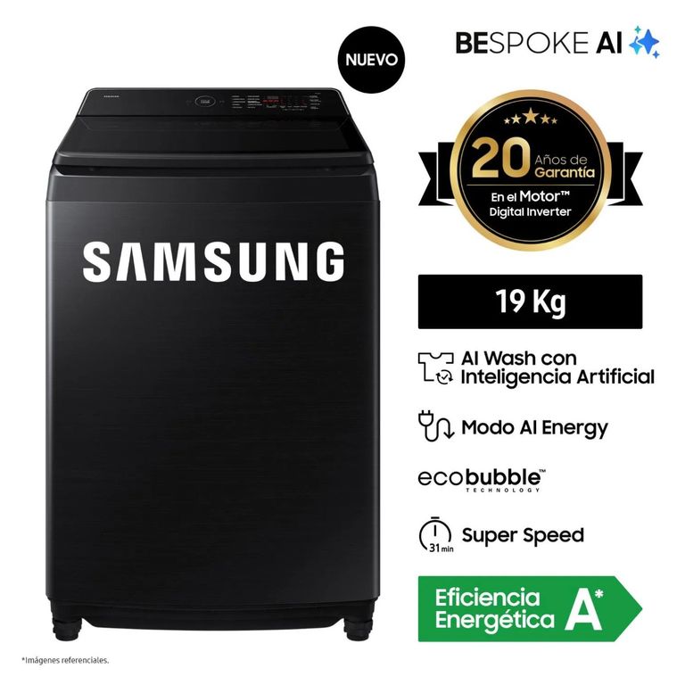 Lavadora 19 kg AI Wash EcoBubble WA80F19S8BPE Negra