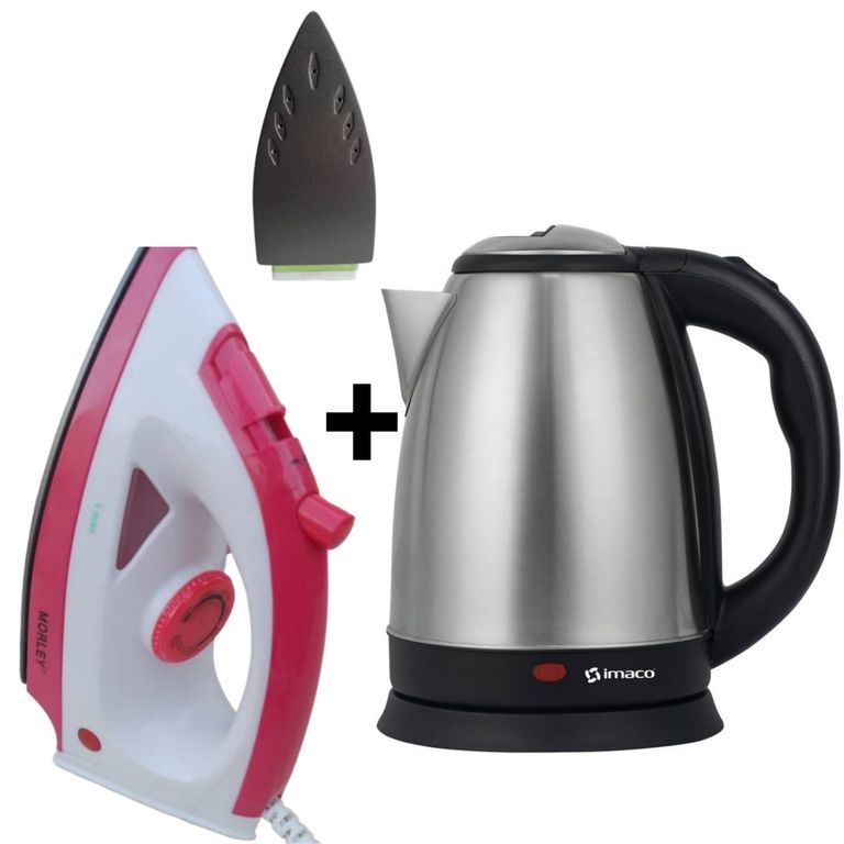 Hervidor Eléctrico 1.8 L KE1801 + Plancha Electrica MORLEY ROSADO