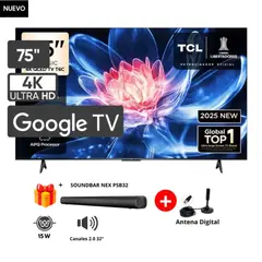 TCL - TELEVISOR QLED 75" UHD 4K SMART TV 75T6C MODELO 2025+ SOUNDBAR NEX+ ANTENA