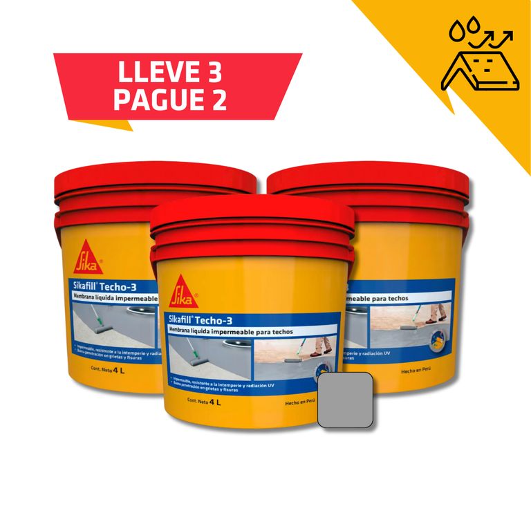 3x2 Impermeabilizante para Techos Sikafill Techo 3 x 4L Gris