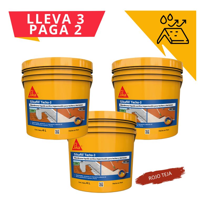 3x2 Impermeabilizante para Techos Sikafill Techo 3 x 4L Rojo Teja