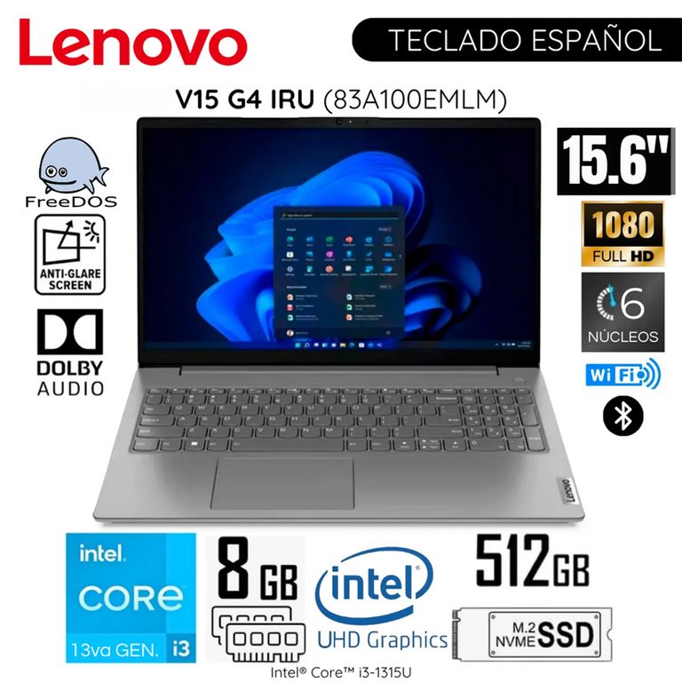 Laptop V15 G4 IRU Intel Core i3-1315U 8GB RAM 512GB SSD 156 FHD Free Dos - 83A100EMLM