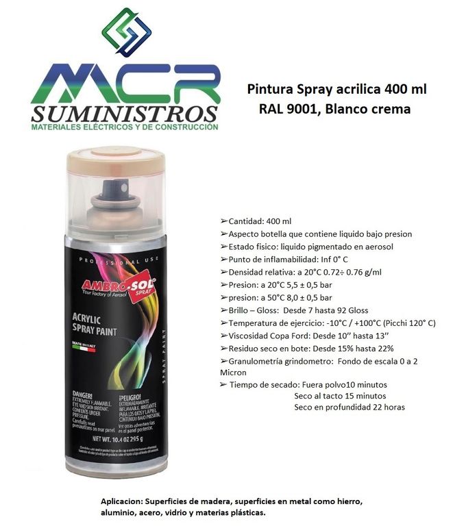 PINTURA EN SPRAY ACRILICA 400 ML RAL 9001 Blanco crema