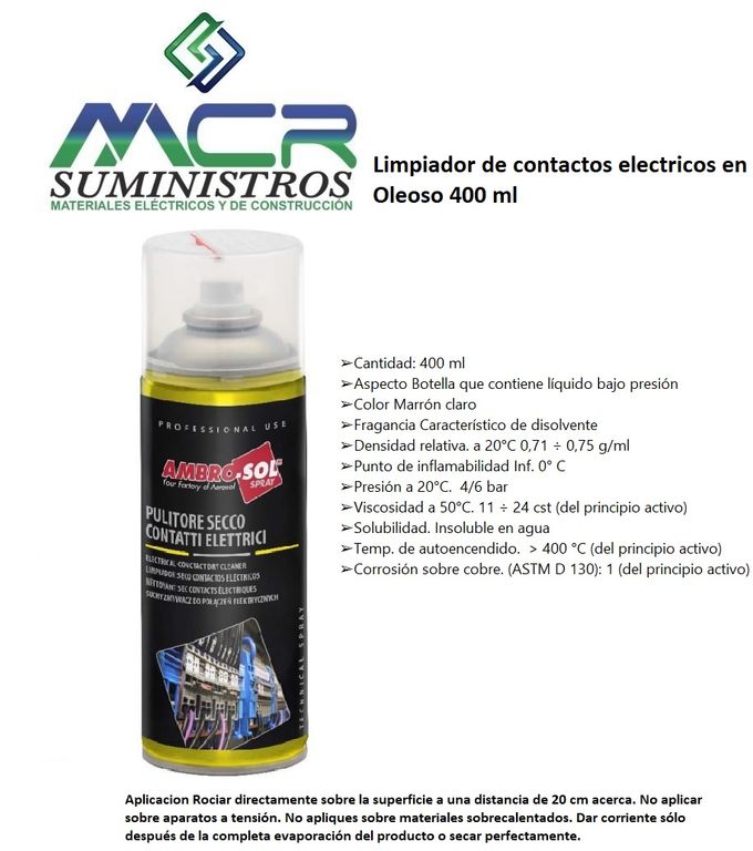 LIMPIADOR DE CONTACTOS ELECTRICOS EN OLEOSO 400 ml