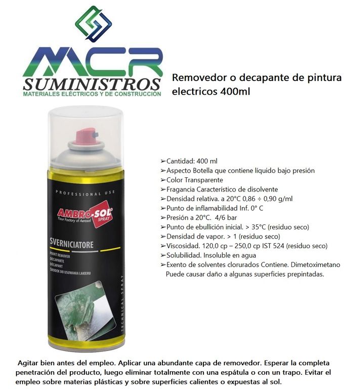REMOVEDOR O DECAPANTE DE PINTURA ELECTRICOS 400 ml