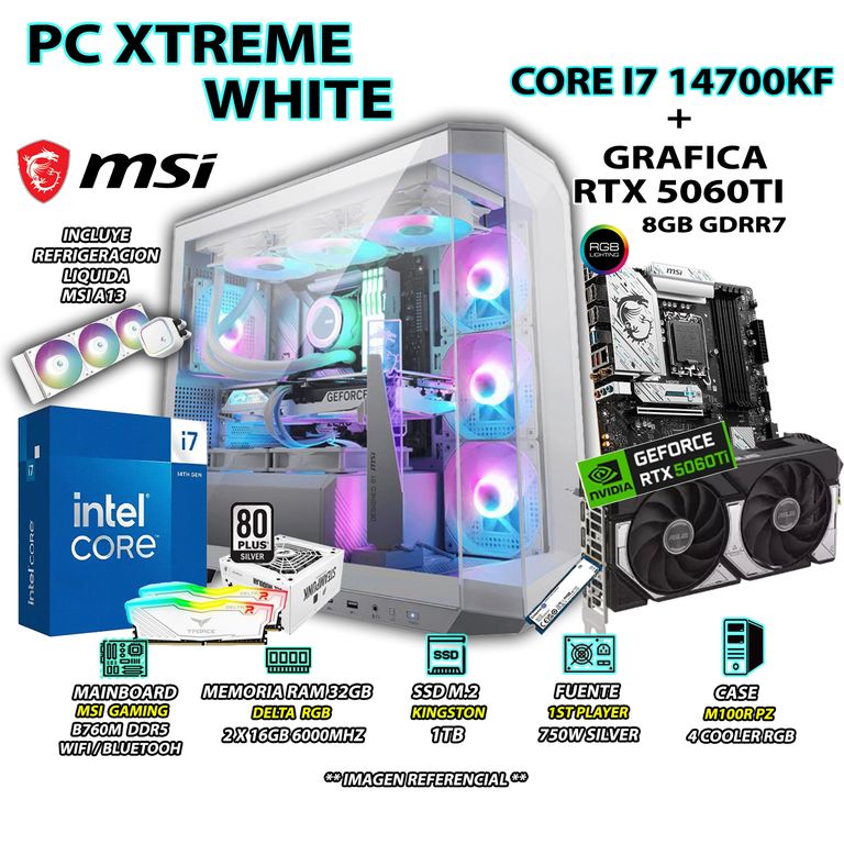 Computadora PC Gamer I7 14700KF RAM 32GB SSD 1TB GRAFICA RTX 5060TI 8GB