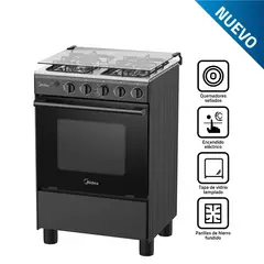 MIDEA - Cocina A Gas 4 Hornillas Eléctrico MGS24FS2LFABBC Negro