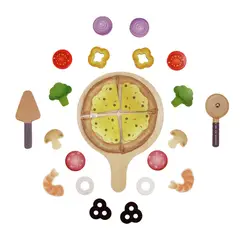 HAPE - Set de pizza madera y fieltro 29 piezas