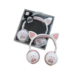 GENERICO - Audífonos Inalámbricos Oreja de Gato con Luz LED BK1 Blanco