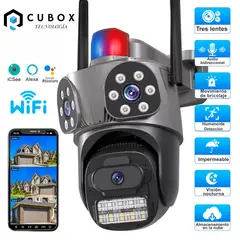 OEM - Cámara WiFi 360° IP66 Triple Lente Negra con Zoom 8X y Protección Exterior Total