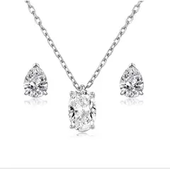 LA TIENDA 88 JOYAS Y ACCESORIOS - La Tienda 88 - Set Collar y Aretes Mujer Punto de Luz - Blanco