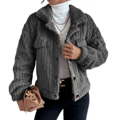 GIOIO - Chamarra Abrigos Corta De Mujer Con Solapa De Felpa A Rayas