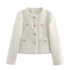 GIOIO - Chaqueta Corta Gruesa Un Botón Dorado Casual Entallada​