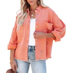 GIOIO - Chaqueta Denim Midi Rotos Deshilachado Urbana Mujer​