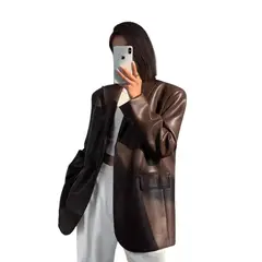 GIOIO - Saco Mujer Piel Cuero Premium Relajado Moderno​