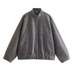 GIOIO - Abrigo Mujer Mezcla Lana Cuello Alto Relajada Urbano​