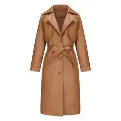 GIOIO - Gabardina Mujer Sintético Largo Cinturón Clásico Fluido Moderno​