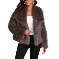 GIOIO - Chaqueta Mujer Corta Ecopiel Cuello Grande Calienta Estilo Moderno​