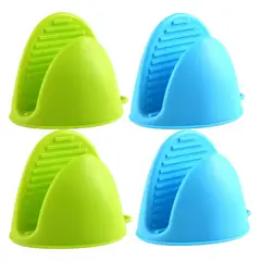 GENERICO - 2 PARES DE GUANTES MANOPLAS VERDE CELESTE COCINA HORNO SILICONA