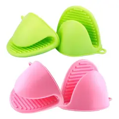 GENERICO - 2 PARES DE GUANTES MANOPLAS VERDE ROSADO COCINA HORNO SILICONA