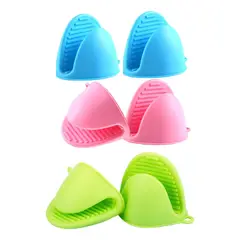 GENERICO - 3 PARES DE GUANTES MANOPLAS VERDE CELESTE ROSADO COCINA HORNO SILICONA