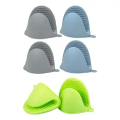 GENERICO - 3 PARES DE GUANTES MANOPLAS GRIS ACERO VERDE COCINA HORNO SILICONA