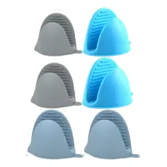 GENERICO - 3 PARES DE GUANTES MANOPLAS GRIS ACERO CELESTE COCINA HORNO SILICONA