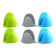 GENERICO - 3 PARES DE GUANTES MANOPLAS GRIS CELESTE VERDE COCINA HORNO SILICONA