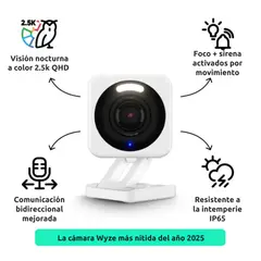 WYZE - Cámara de seguridad Wifi 25k HD IP65 con sirena y foco - Cam v4