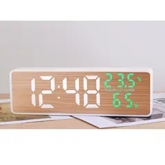 GENERICO - Reloj Alarma Despertador con Temperatura y Humedad de Madera