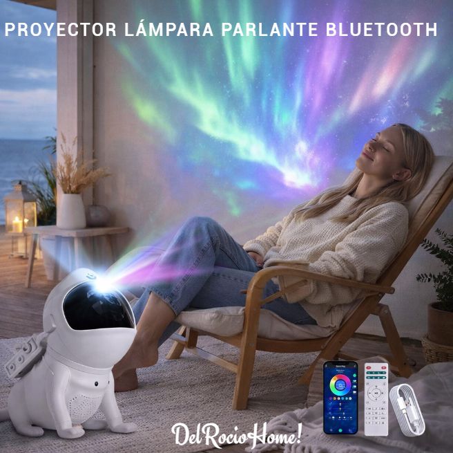 PROYECTOR LAMPARA LUCES BOREALES ALTAVOZ SONIDOS RELAJANTES ADORNO CON TEMPORIZADOR PERRO ESPACIAL