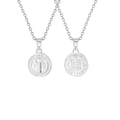 KARMY - Collar San Benito Plata Medalla Protectora Regalo Unisex 15mm