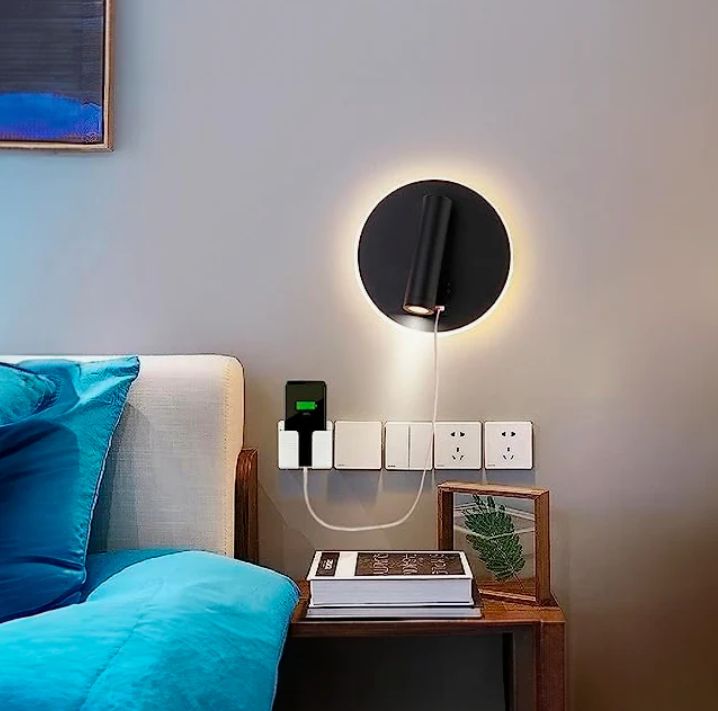 Aplique Lampara de Interior Black Led + Cargador Tipo C