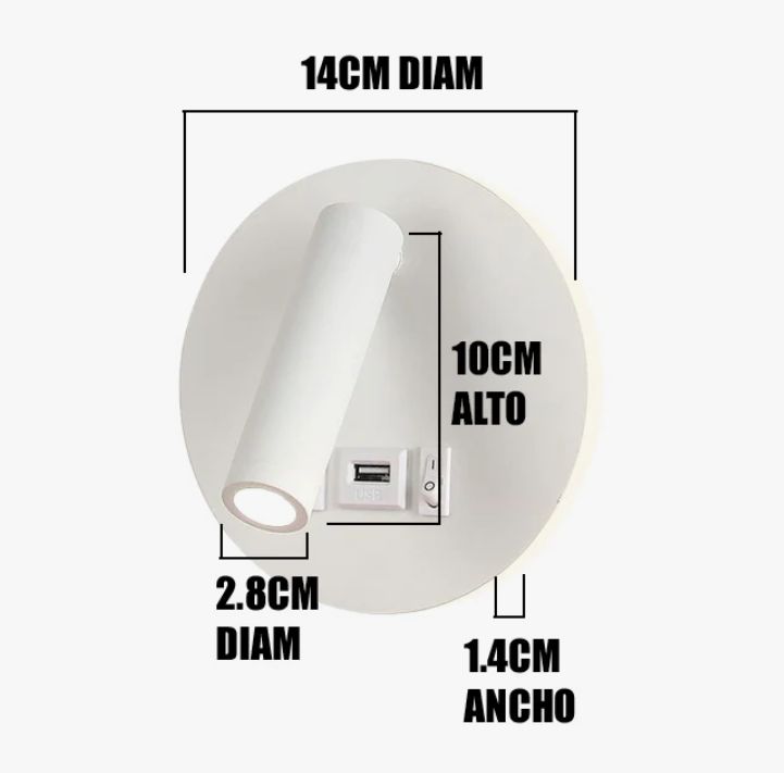 Aplique Lampara de Interior White Led + Cargador Tipo C