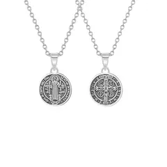 KARMY - Collar San Benito Plata Quemada Medalla Regalo Unisex 15mm