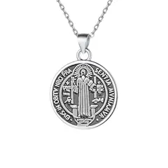 GENERICO - Collar San Benito Protector Reversible Medalla Plata Quemada