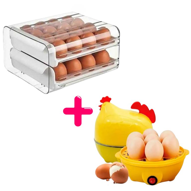 Combo Dúo Hervidora de Huevo Forma Gallina + Porta Huevos Acrílico