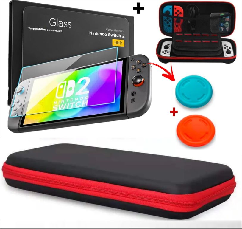 Estuche Protector de Nintendo Switch 2 CASE + MICA DE VIDRIO - NEGRO
