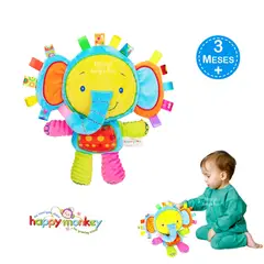 HAPPY BABY - Peluche Sensorial para Bebé con Sonajero y Sonido - ELEFANTE