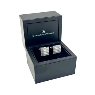CHRISTIAN ARMAND - JUEGO DE GEMELOS PLATEADOS CUADRADOS CON LINEAS GRABADAS