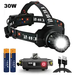 LIDIMI - Linterna Cabeza 30W Luz Trasera Power Bank USB C