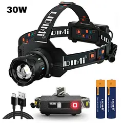 LIDIMI - Linterna Frontal 30W Recargable con Zoom y Sensor