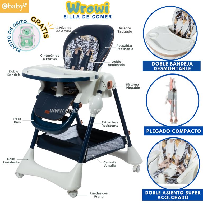 Silla de Comer Plegable con Altura ajustable Wrowi Azul