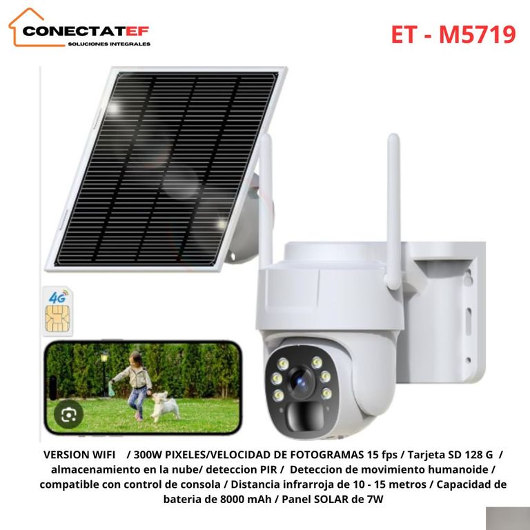 CAMARA DE SEGURIDAD WIFI CON PANEL SOLAR MODELO ET-M5719