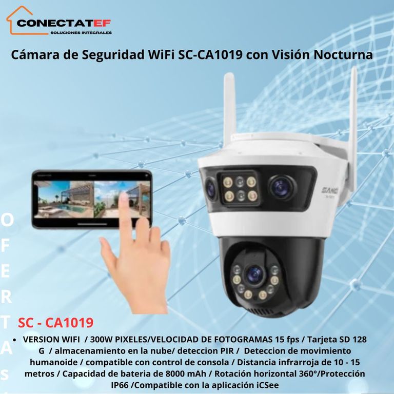Cámara de Seguridad WiFi SC-CA1019 con Visión Nocturna