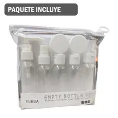 GENERICO - Kit x 7 botellas de viaje contenedores portátiles - Blanco